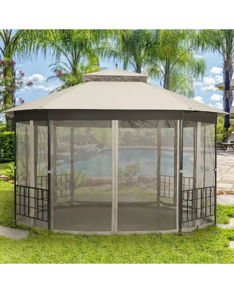 10€™x 12€™ Octagonal Patio Gazebo-Beige - Beige - Gazebos
