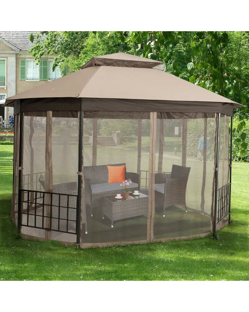 10€™x 12€™ Octagonal Patio Gazebo-Brown - Brown - Gazebos