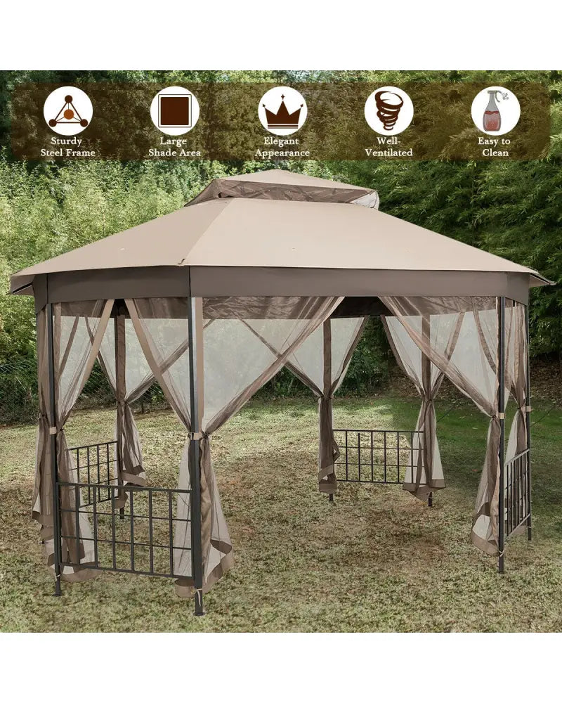 10€™x 12€™ Octagonal Patio Gazebo-Brown - Brown - Gazebos