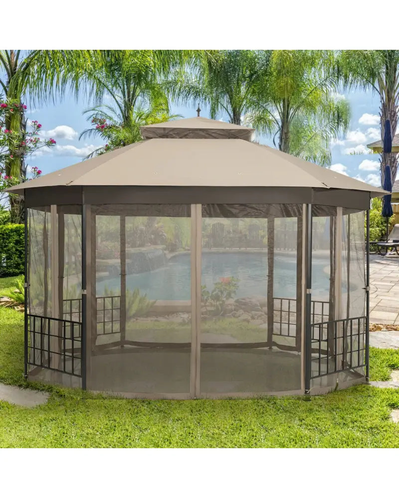 10€™x 12€™ Octagonal Patio Gazebo-Brown - Brown - Gazebos