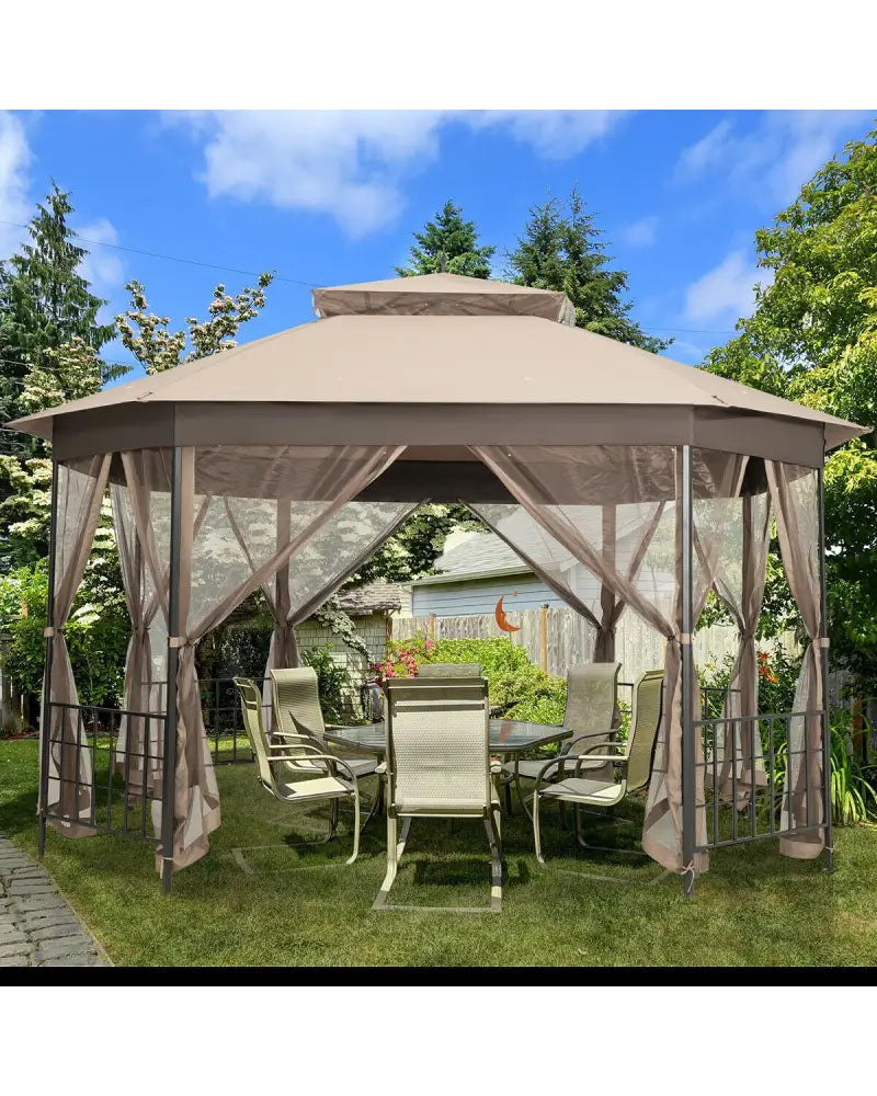 10€™x 12€™ Octagonal Patio Gazebo-Brown - Brown - Gazebos