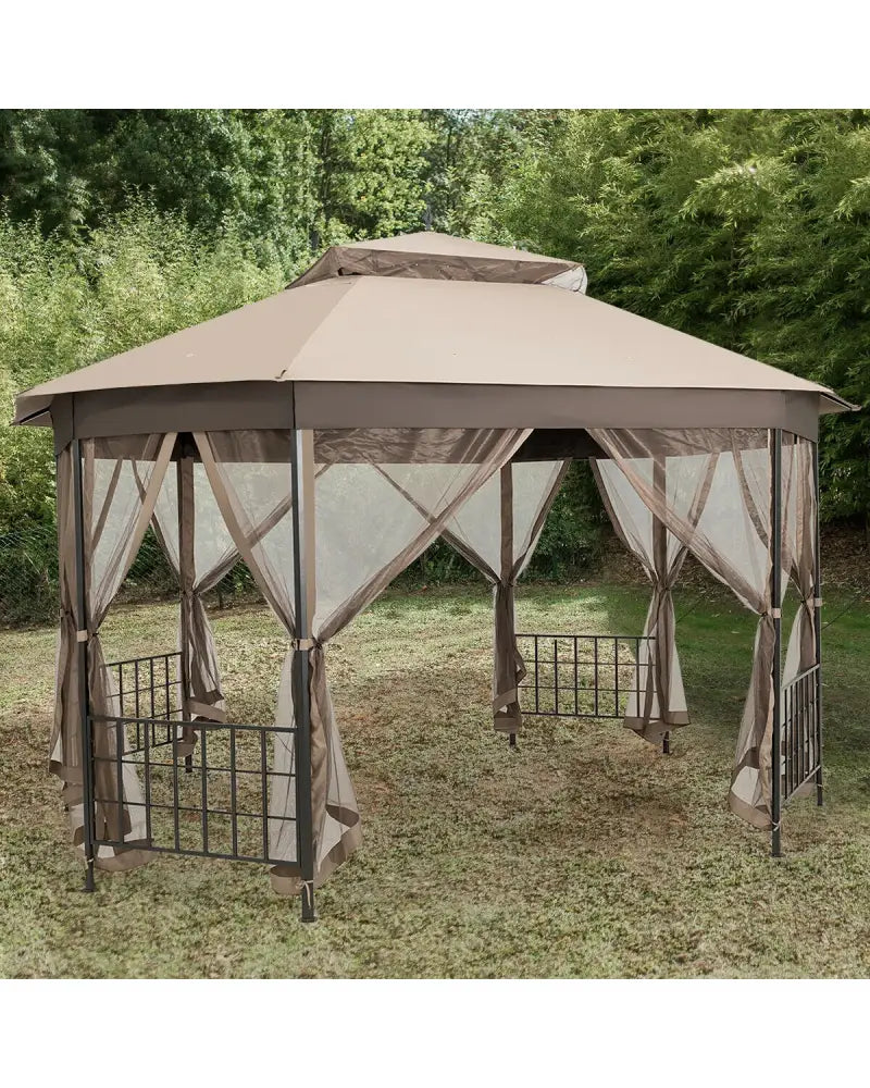 10€™x 12€™ Octagonal Patio Gazebo-Brown - Brown - Gazebos