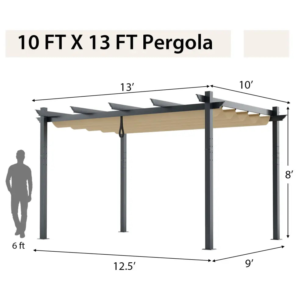10 x 13 Feet Outdoor Aluminum Retractable Pergola Canopy Shelter-Beige - Beige - Gazebos