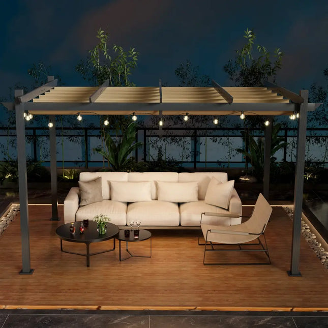 10 x 13 Feet Outdoor Aluminum Retractable Pergola Canopy Shelter-Beige - Beige - Gazebos