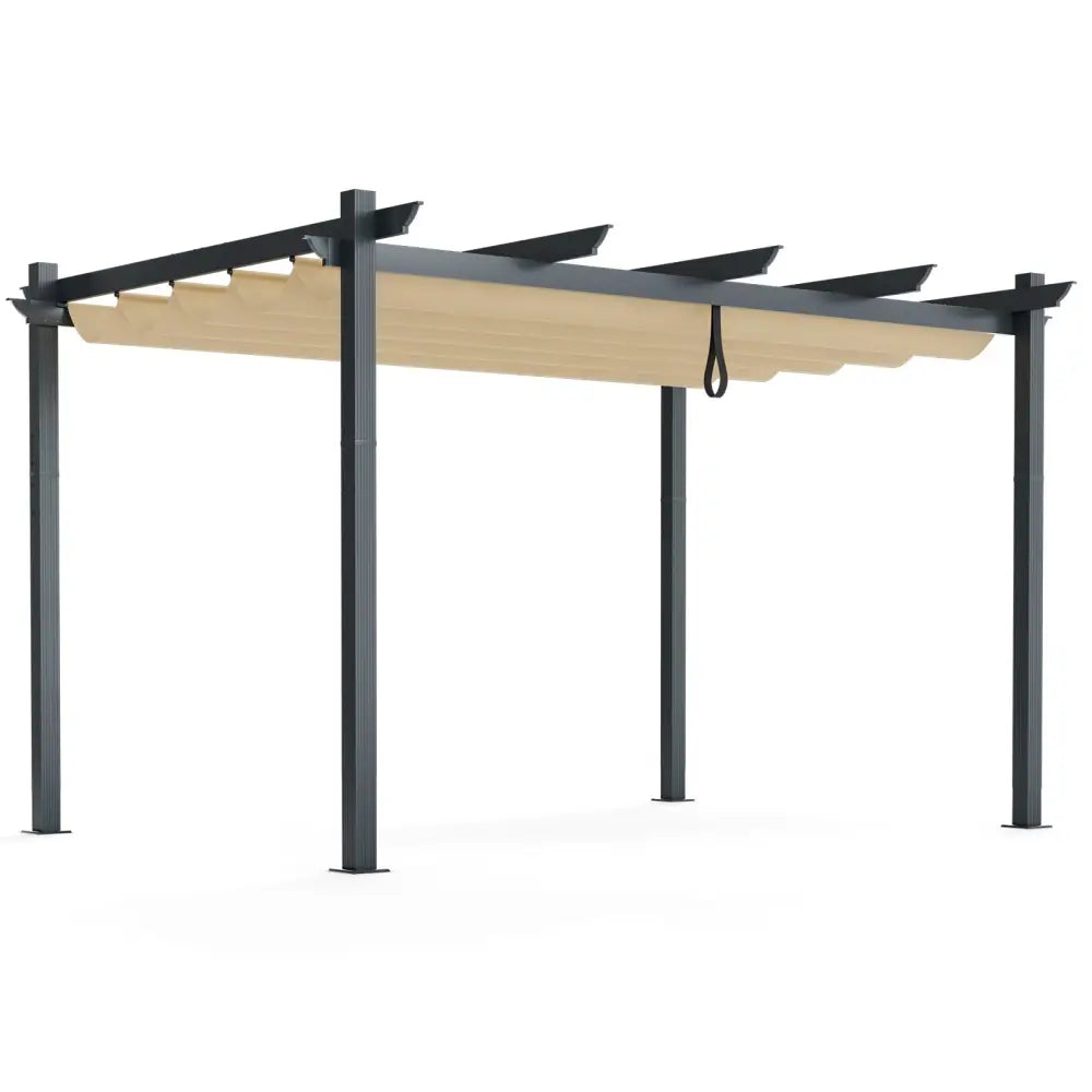 10 x 13 Feet Outdoor Aluminum Retractable Pergola Canopy Shelter-Beige - Beige - Gazebos