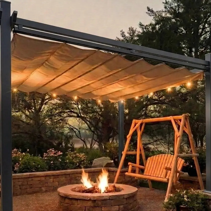 10 x 13 Feet Outdoor Aluminum Retractable Pergola Canopy Shelter-Beige - Beige - Gazebos