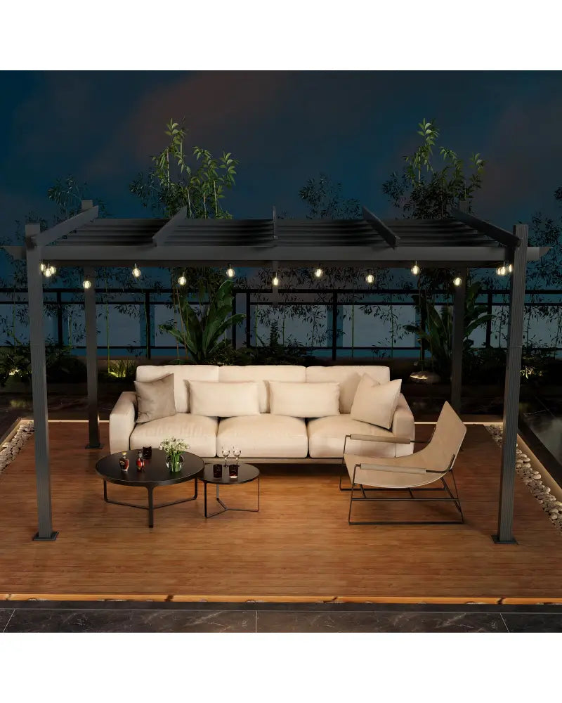 10 x 13 Feet Outdoor Aluminum Retractable Pergola Canopy Shelter-Gray - Gray - Gazebos