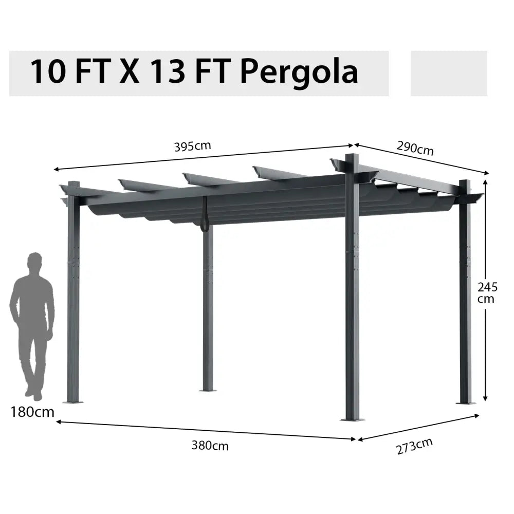 10 x 13 Feet Outdoor Aluminum Retractable Pergola Canopy Shelter-Gray - Gray - Gazebos