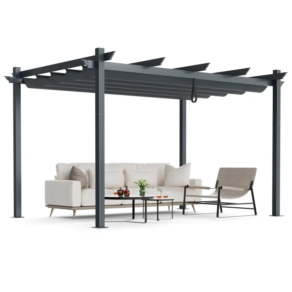 10 x 13 Feet Outdoor Aluminum Retractable Pergola Canopy Shelter-Gray - Gray - Gazebos