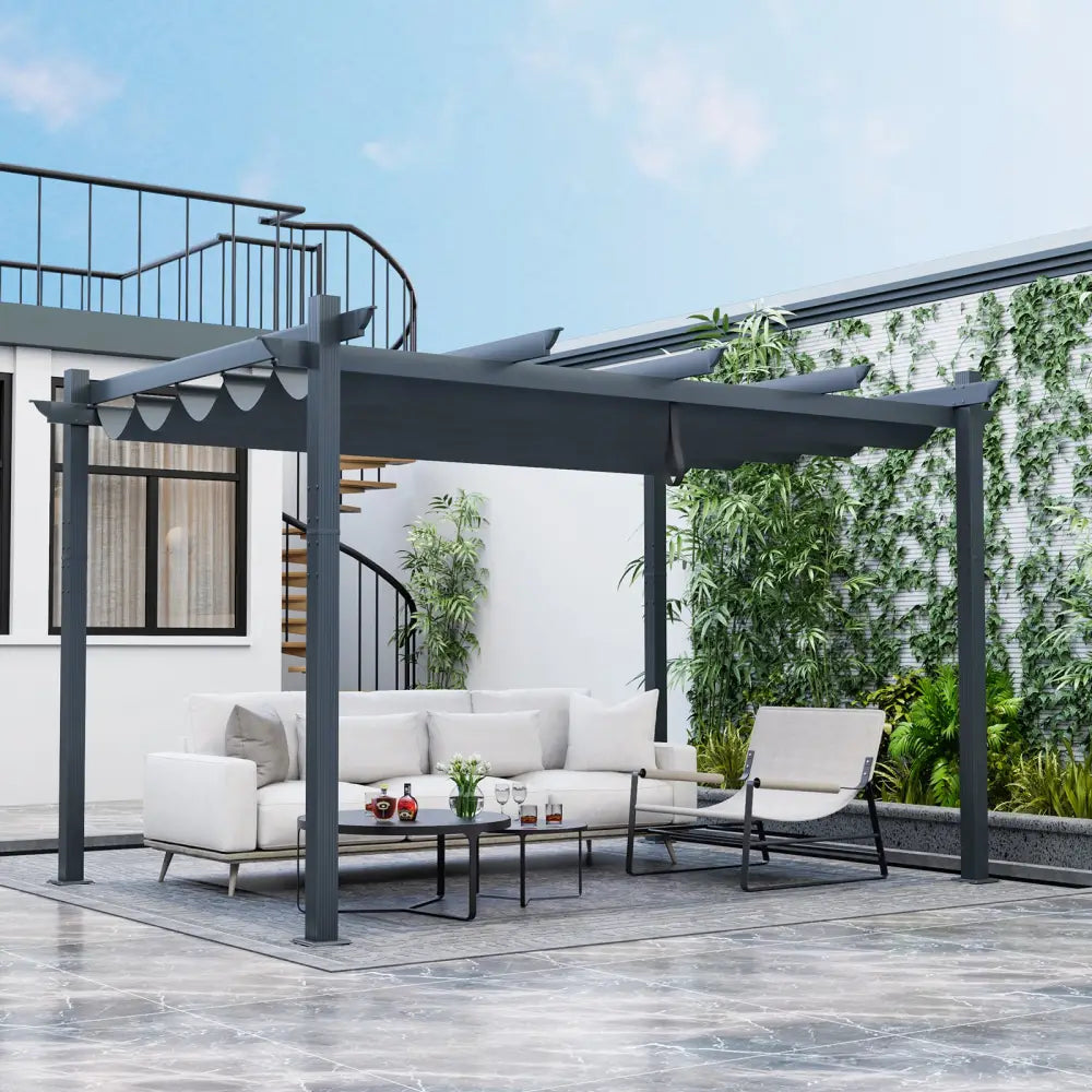 10 x 13 Feet Outdoor Aluminum Retractable Pergola Canopy Shelter-Gray - Gray - Gazebos