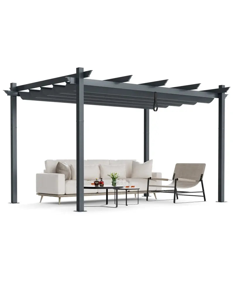 10 x 13 Feet Outdoor Aluminum Retractable Pergola Canopy Shelter-Gray - Gray - Gazebos