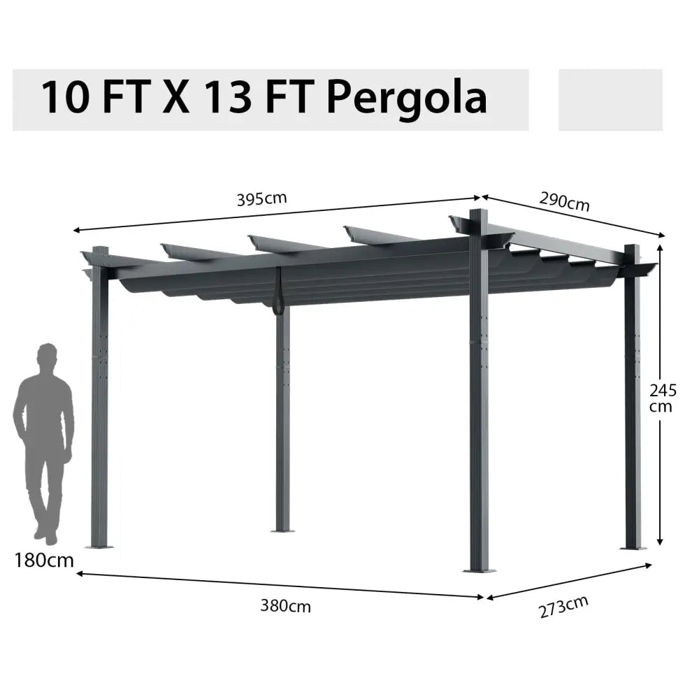 10 x 13 Feet Outdoor Aluminum Retractable Pergola Canopy Shelter-Gray - Gray - Gazebos