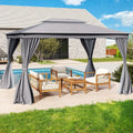 10 x 13 Feet Patio Gazebo Double-Roof with Mesh Netting and Privacy Curtains-Gray - Gray - Gazebos