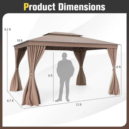 10 x 13 Feet Patio Gazebo Double-Roof with Mesh Netting and Privacy Curtains-Coffee - Coffee - Gazebos
