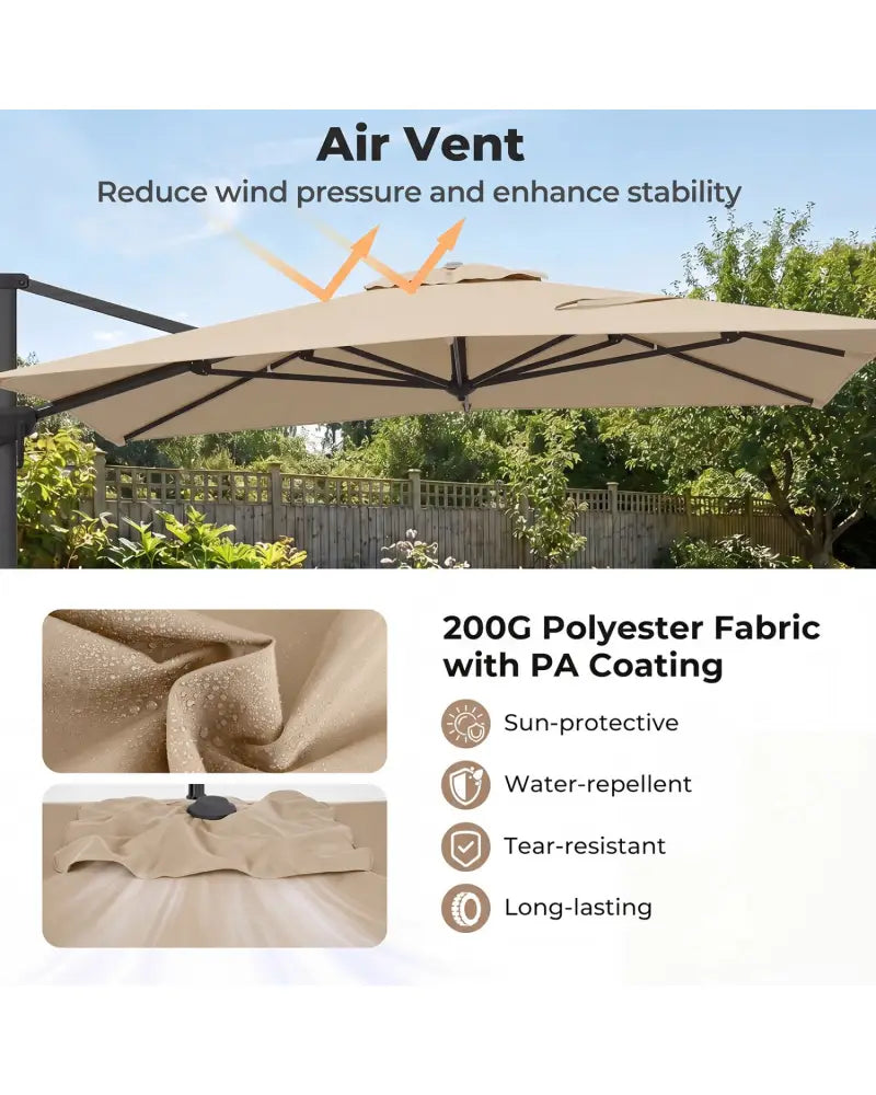 10 x 13 FT Cantilever Patio Umbrella with 360-Degree Rotation and 5 Tilt Positions-Beige - Beige - Outdoor Umbrellas