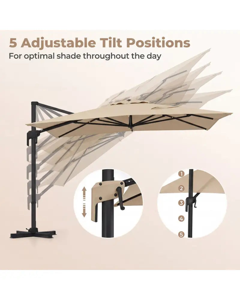 10 x 13 FT Cantilever Patio Umbrella with 360-Degree Rotation and 5 Tilt Positions-Beige - Beige - Outdoor Umbrellas