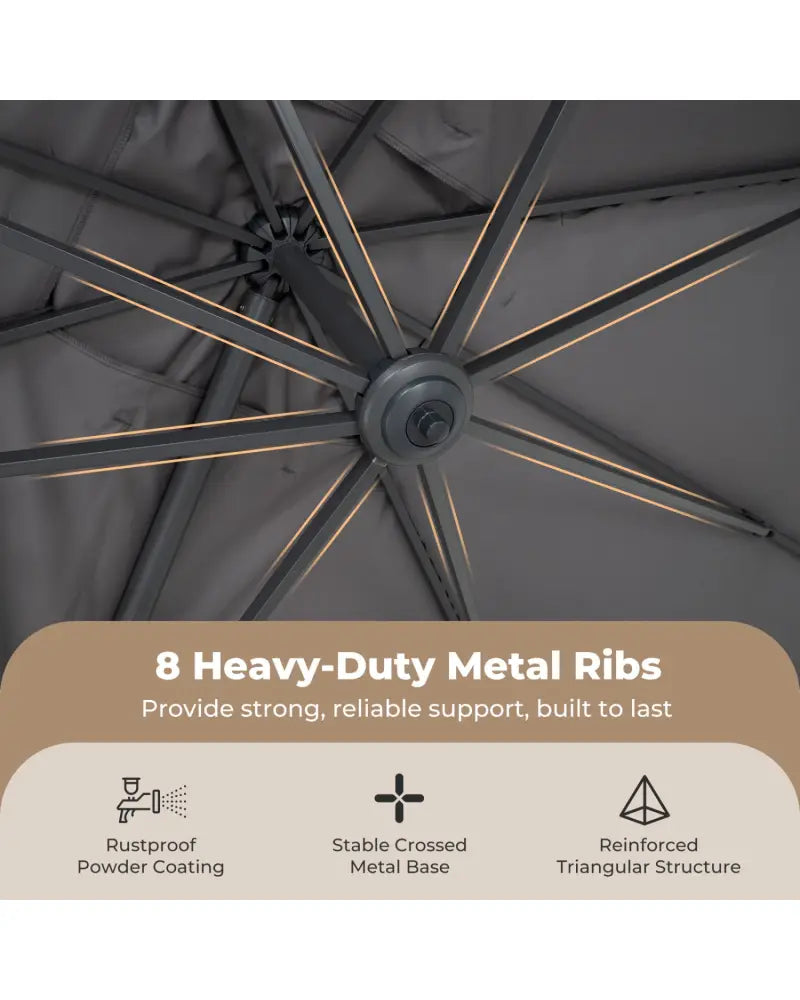 10 x 13 FT Cantilever Patio Umbrella with 360-Degree Rotation and 5 Tilt Positions-Gray - Gray - Outdoor Umbrellas