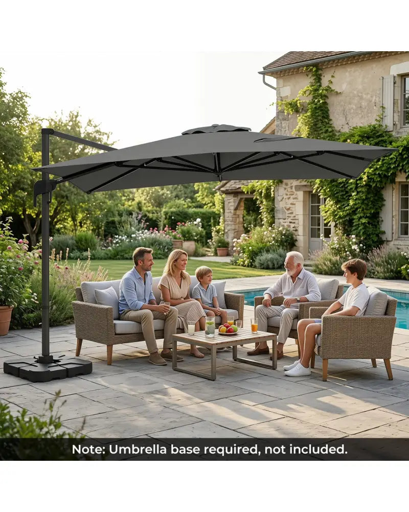 10 x 13 FT Cantilever Patio Umbrella with 360-Degree Rotation and 5 Tilt Positions-Gray - Gray - Outdoor Umbrellas