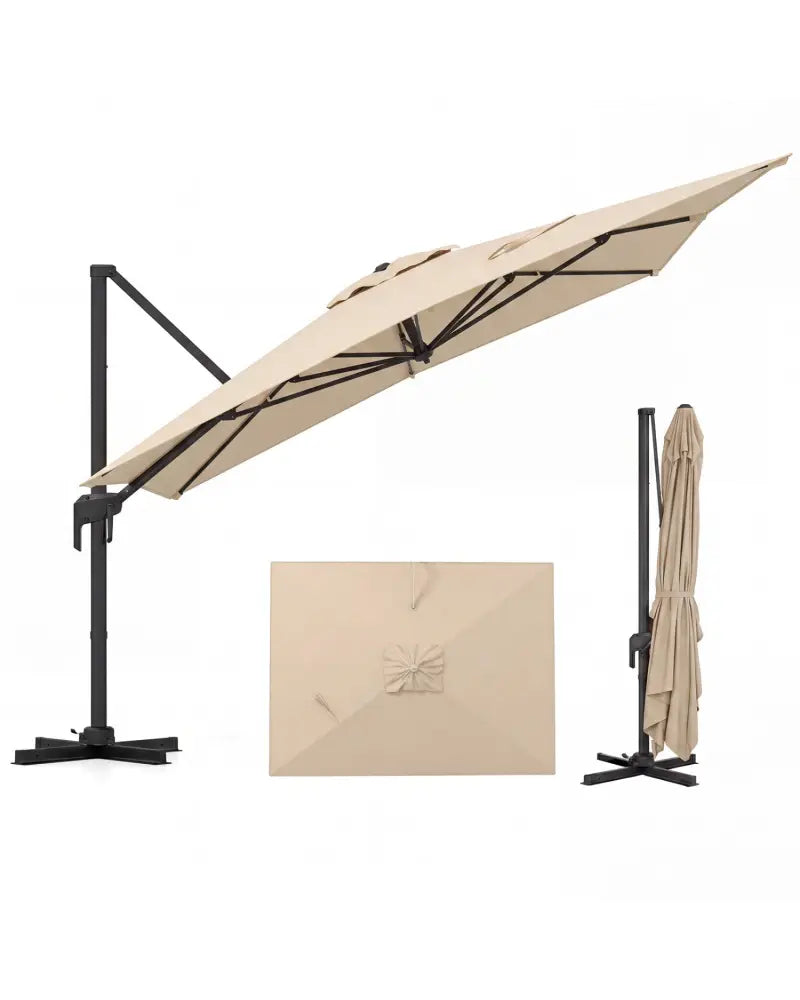 10 x 13 FT Cantilever Patio Umbrella with 360-Degree Rotation and 5 Tilt Positions-Beige - Beige - Outdoor Umbrellas