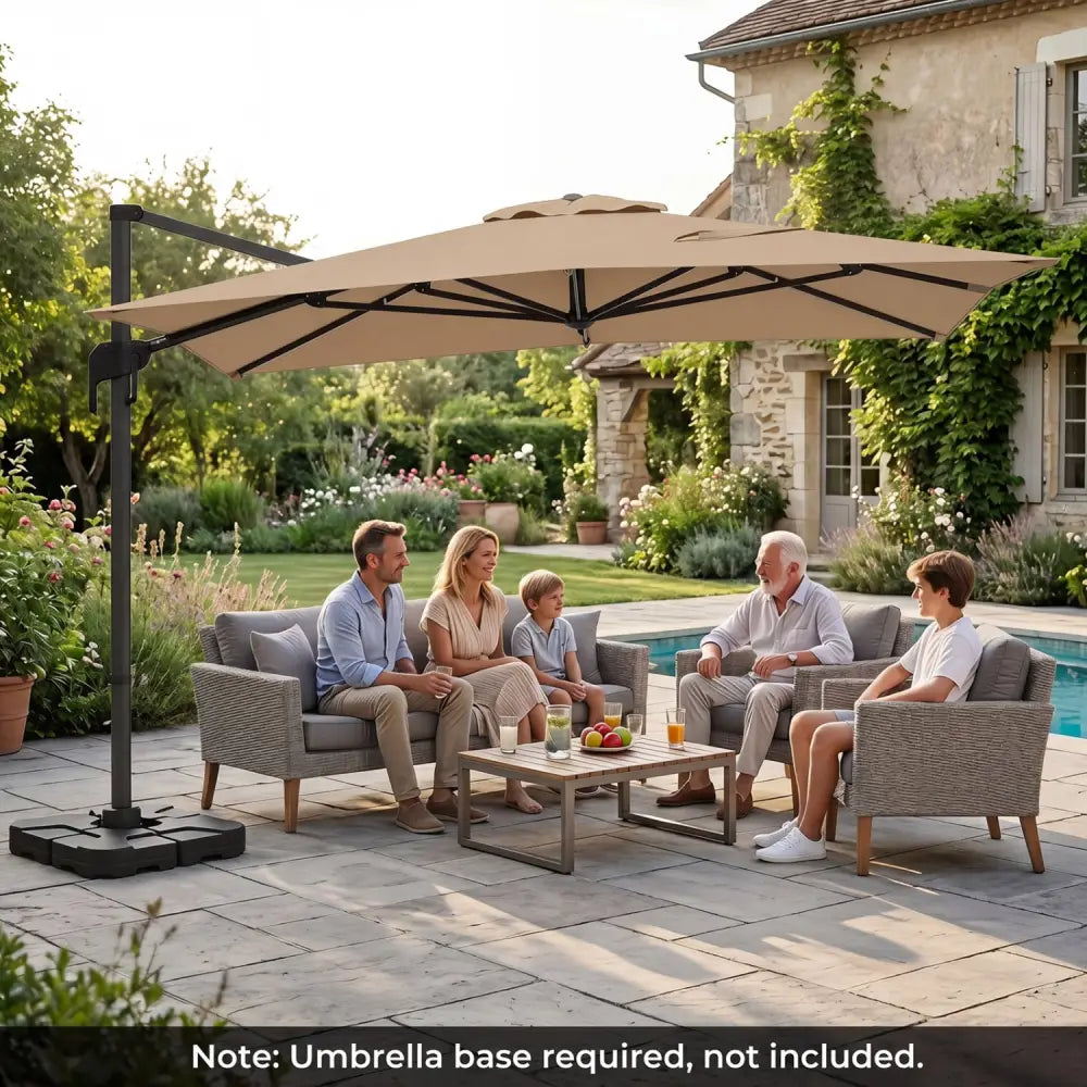 10 x 13 FT Cantilever Patio Umbrella with 360-Degree Rotation and 5 Tilt Positions-Brown - Brown - Outdoor Umbrellas