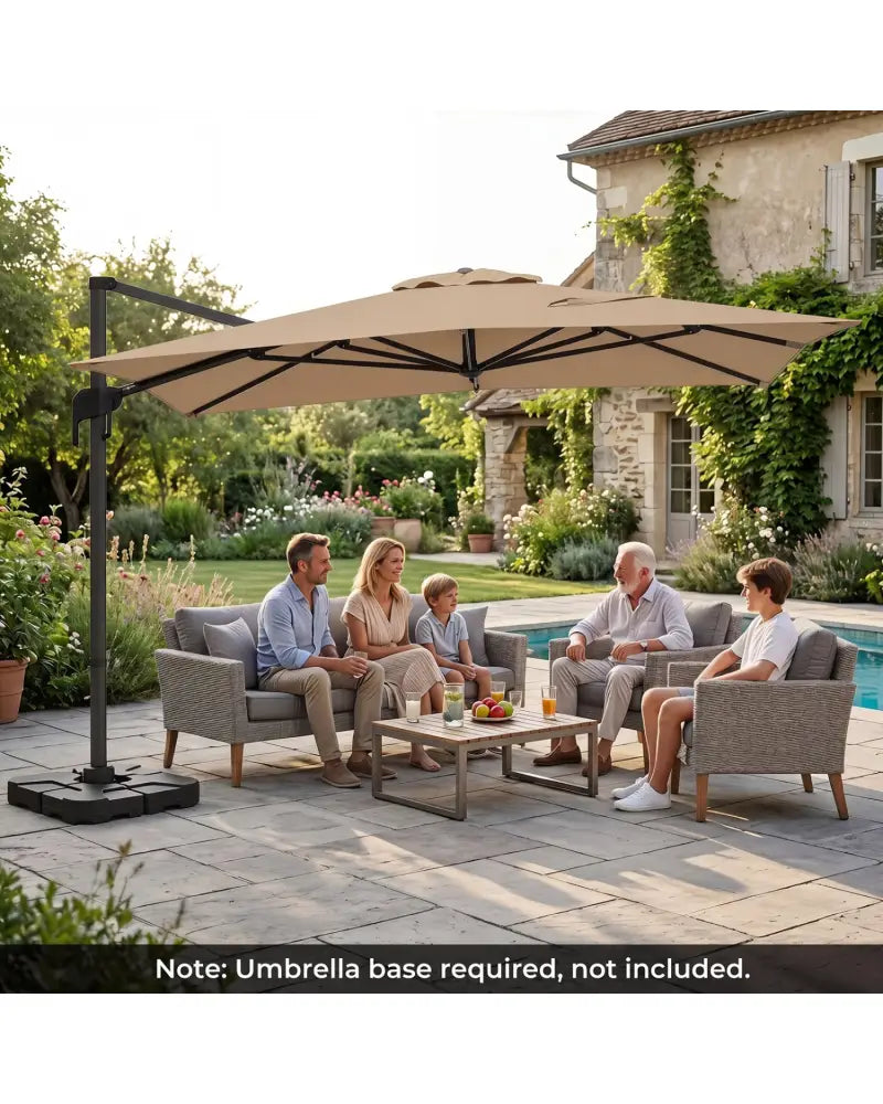 10 x 13 FT Cantilever Patio Umbrella with 360-Degree Rotation and 5 Tilt Positions-Brown - Brown - Outdoor Umbrellas
