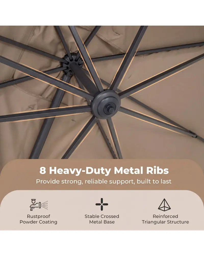10 x 13 FT Cantilever Patio Umbrella with 360-Degree Rotation and 5 Tilt Positions-Brown - Brown - Outdoor Umbrellas