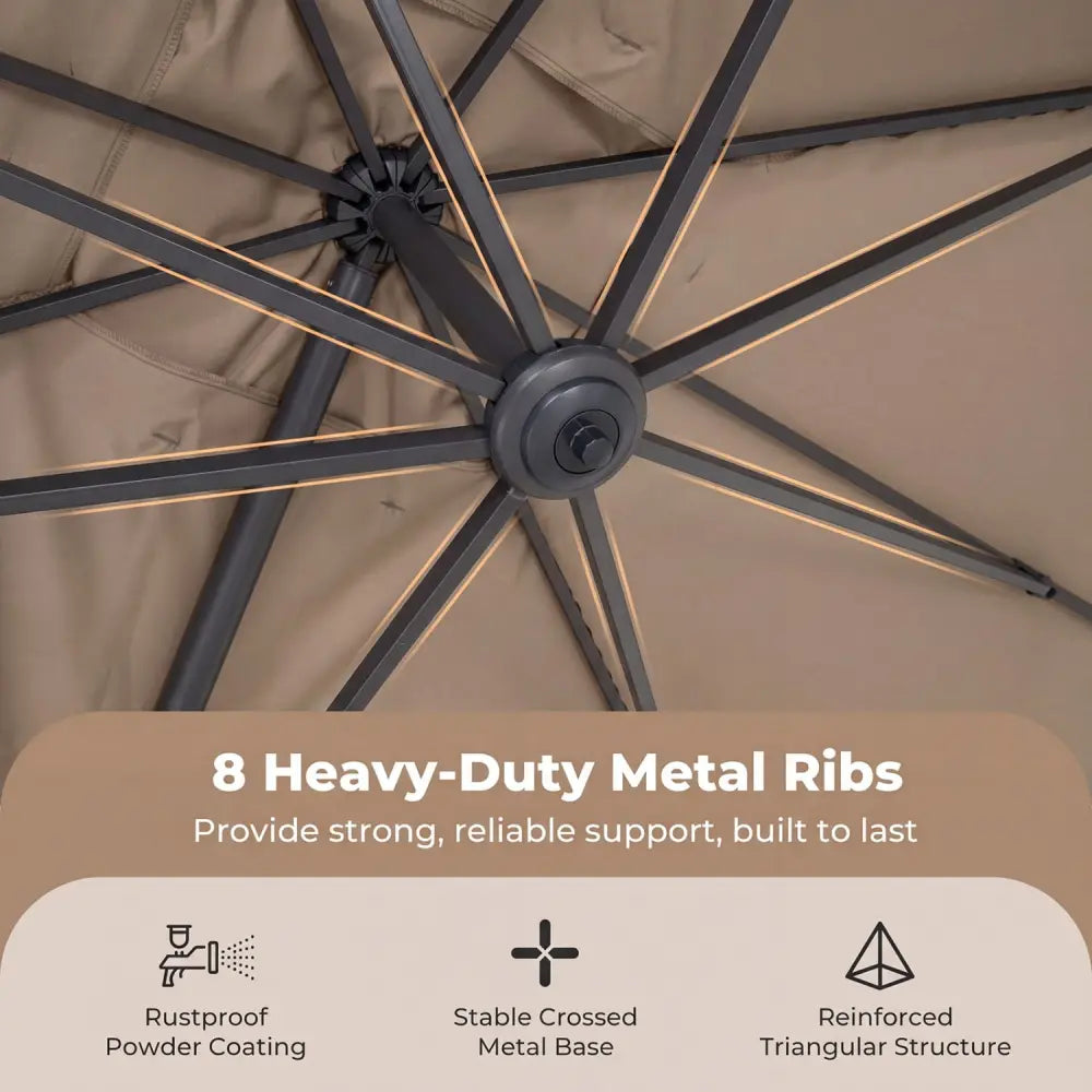 10 x 13 FT Cantilever Patio Umbrella with 360-Degree Rotation and 5 Tilt Positions-Brown - Brown - Outdoor Umbrellas