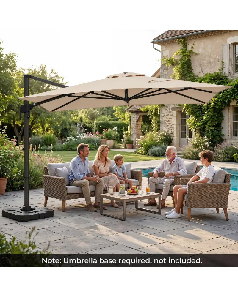 10 x 13 FT Cantilever Patio Umbrella with 360-Degree Rotation and 5 Tilt Positions-Beige - Beige - Outdoor Umbrellas