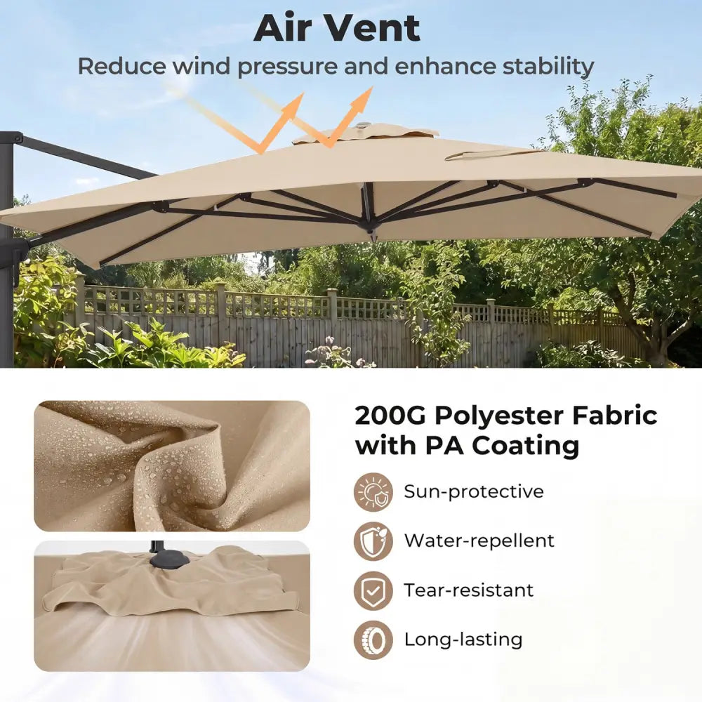 10 x 13 FT Cantilever Patio Umbrella with 360-Degree Rotation and 5 Tilt Positions-Beige - Beige - Outdoor Umbrellas