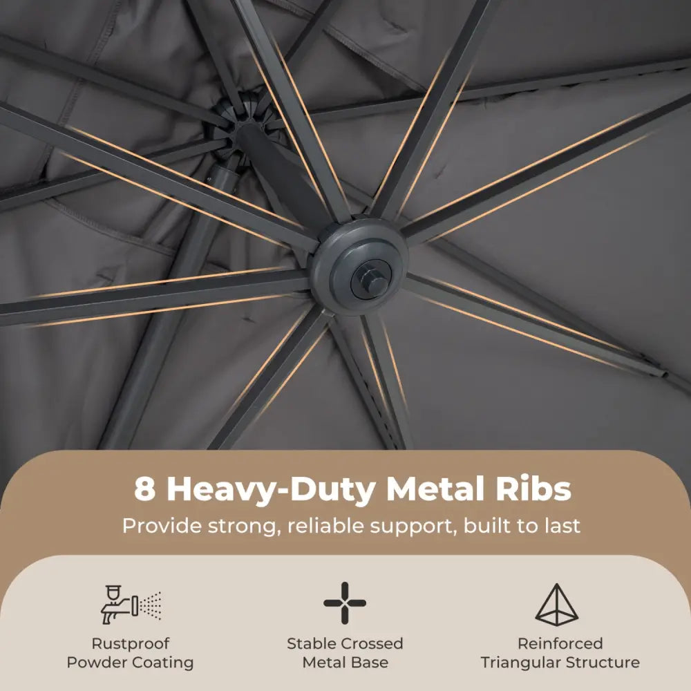 10 x 13 FT Cantilever Patio Umbrella with 360-Degree Rotation and 5 Tilt Positions-Gray - Gray - Outdoor Umbrellas