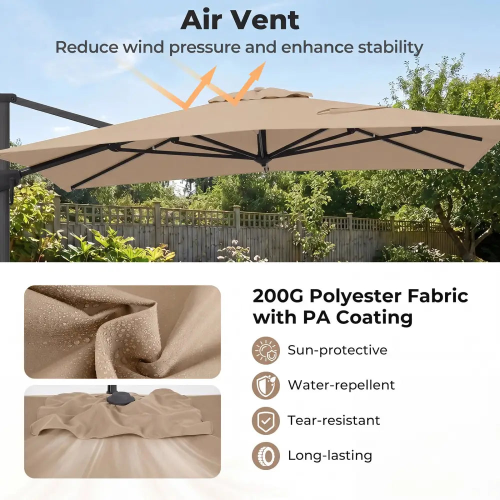 10 x 13 FT Cantilever Patio Umbrella with 360-Degree Rotation and 5 Tilt Positions-Brown - Brown - Outdoor Umbrellas