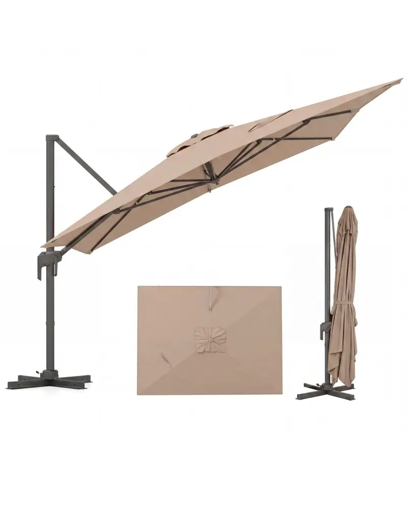 10 x 13 FT Cantilever Patio Umbrella with 360-Degree Rotation and 5 Tilt Positions-Brown - Brown - Outdoor Umbrellas