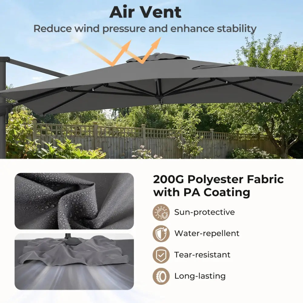 10 x 13 FT Cantilever Patio Umbrella with 360-Degree Rotation and 5 Tilt Positions-Gray - Gray - Outdoor Umbrellas