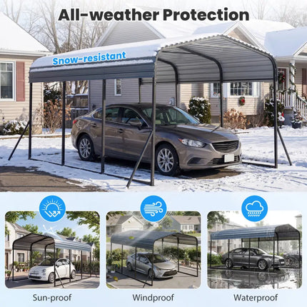 10 x 14.5 FT Heavy-Duty Carport Outdoor Galvanized Steel Garage Car Shelter with Leak-proof Roof-Black - Black