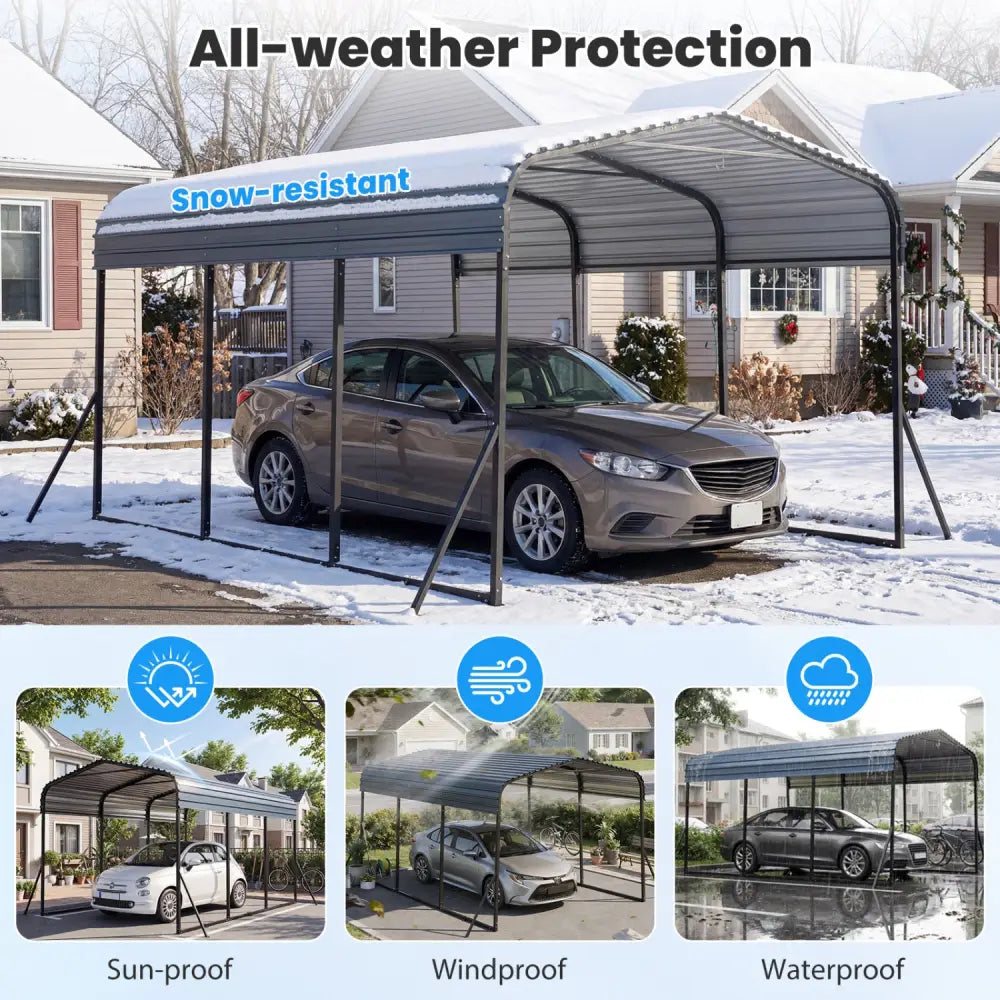 10 x 14.5 FT Heavy-Duty Carport Outdoor Galvanized Steel Garage Car Shelter with Leak-proof Roof-Black - Black