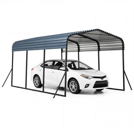 10 x 14.5 FT Heavy-Duty Carport Outdoor Galvanized Steel Garage Car Shelter with Leak-proof Roof-Black - Black