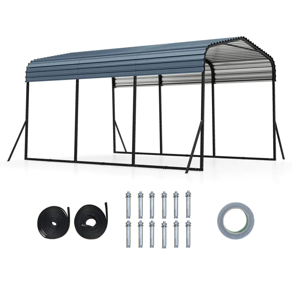 10 x 14.5 FT Heavy-Duty Carport Outdoor Galvanized Steel Garage Car Shelter with Leak-proof Roof-Black - Black