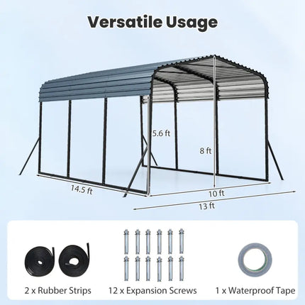 10 x 14.5 FT Heavy-Duty Carport Outdoor Galvanized Steel Garage Car Shelter with Leak-proof Roof-Black - Black
