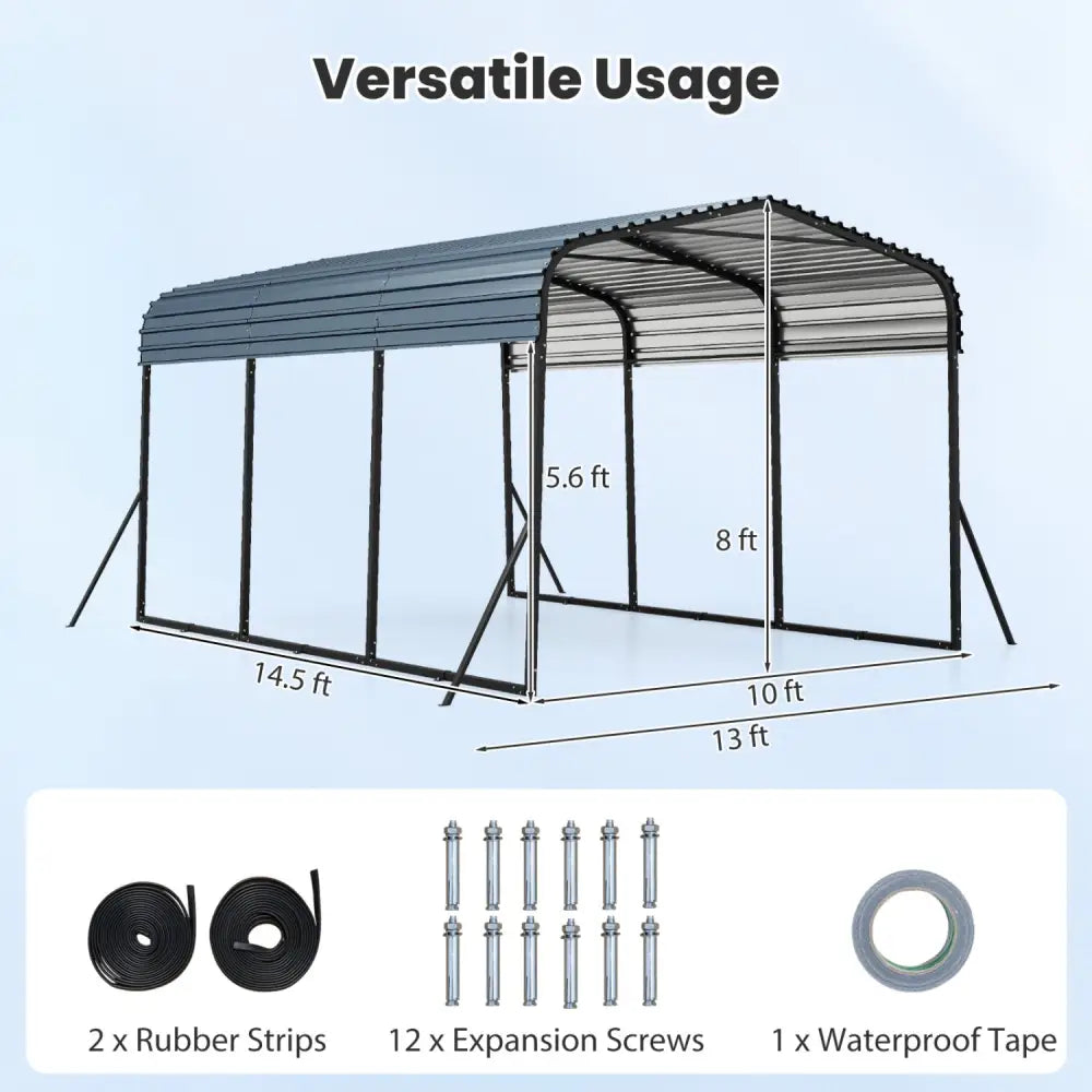 10 x 14.5 FT Heavy-Duty Carport Outdoor Galvanized Steel Garage Car Shelter with Leak-proof Roof-Black - Black
