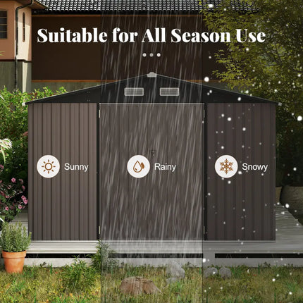 10 x 14 FT Outdoor Storage Shed with Improved Windproof Metal Structure-Gray - Gray - Sheds & Outdoor Storage