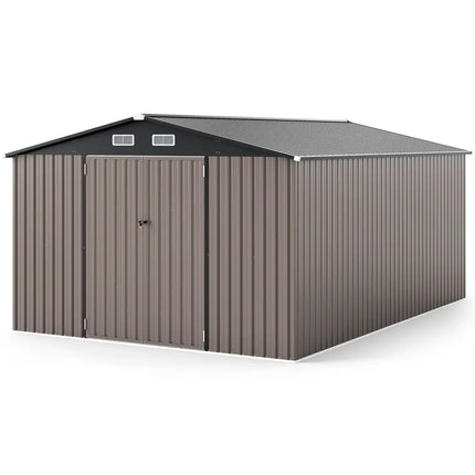 10 x 14 FT Outdoor Storage Shed with Improved Windproof Metal Structure-Gray - Gray - Sheds & Outdoor Storage