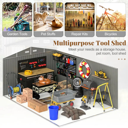 10 x 14 FT Outdoor Storage Shed with Improved Windproof Metal Structure-Gray - Gray - Sheds & Outdoor Storage