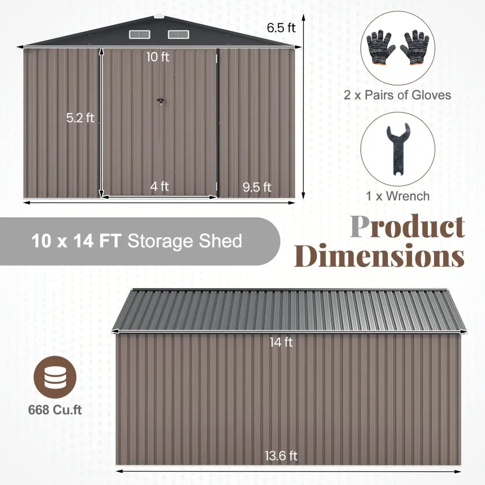 10 x 14 FT Outdoor Storage Shed with Improved Windproof Metal Structure-Gray - Gray - Sheds & Outdoor Storage
