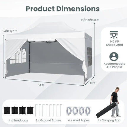 10 X 14 FT Pop up Canopy Tent Outdoor Patio Commercial Sunshade Shelter-White - White - Canopies