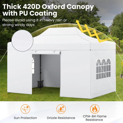 10 X 14 FT Pop up Canopy Tent Outdoor Patio Commercial Sunshade Shelter-White - White - Canopies