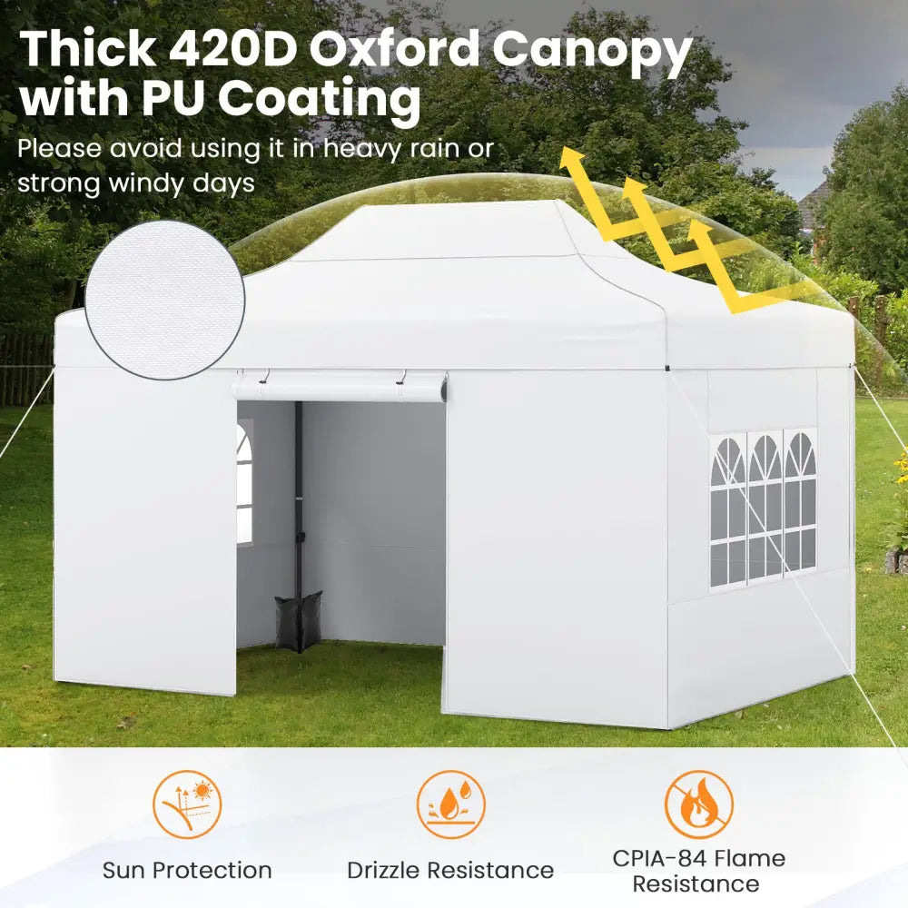 10 X 14 FT Pop up Canopy Tent Outdoor Patio Commercial Sunshade Shelter-White - White - Canopies