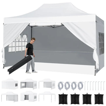10 X 14 FT Pop up Canopy Tent Outdoor Patio Commercial Sunshade Shelter-White - White - Canopies