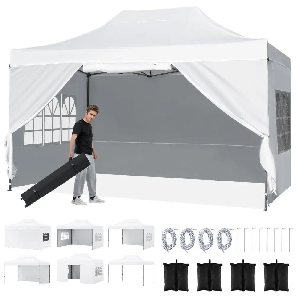 10 X 14 FT Pop up Canopy Tent Outdoor Patio Commercial Sunshade Shelter-White - White - Canopies