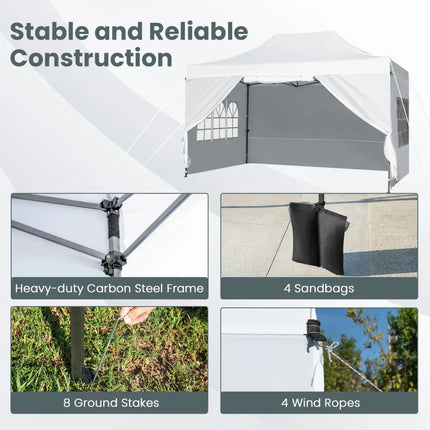 10 X 14 FT Pop up Canopy Tent Outdoor Patio Commercial Sunshade Shelter-White - White - Canopies