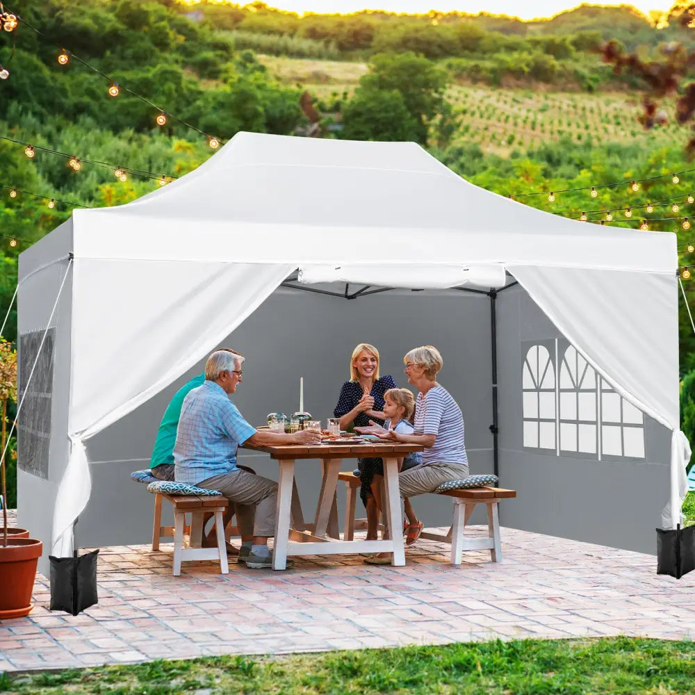 10 X 14 FT Pop up Canopy Tent Outdoor Patio Commercial Sunshade Shelter-White - White - Canopies